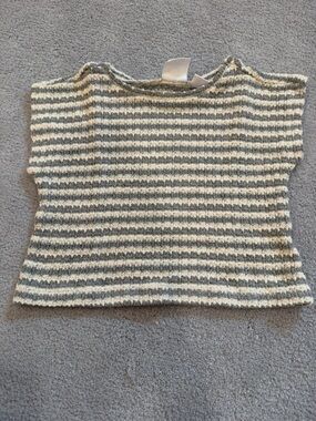 Zara Cream and Gray Striped Knit Top